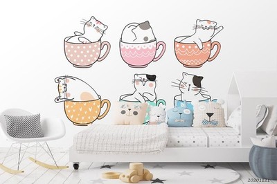 3D Teacup Cat Illustration Wall Murals Wallpaper Murals Wall Sticker