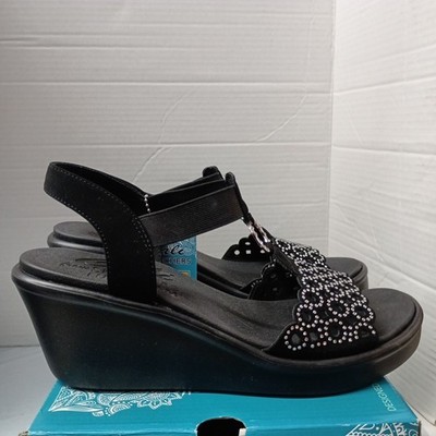 Skechers Cali Women's Rumble On Queen B2 Sandals Size 9 Black Silver Luxe Foam