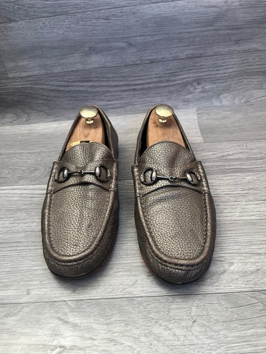 Gucci horsebit 1953 pebble grain metallic gray  loafers uk 10 us 11