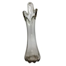 "Florero de vidrio artístico soplado a mano vintage MCM 12"" ámbar transparente flor oscilante de 5 dedos"