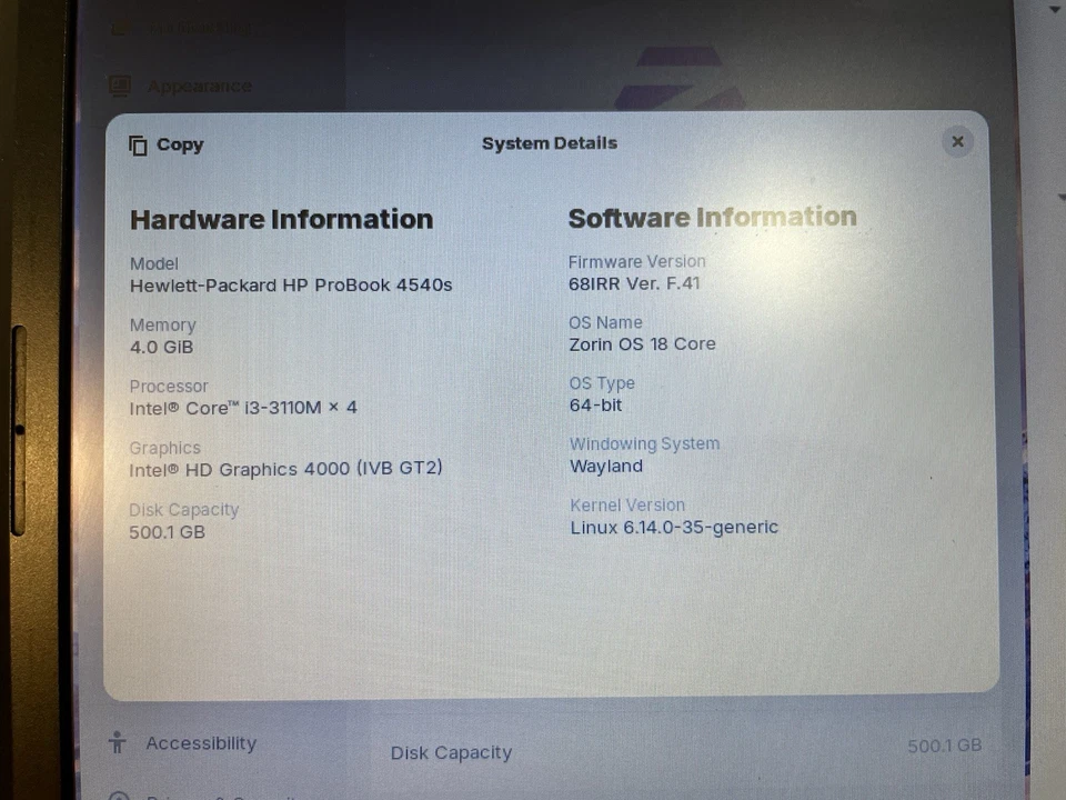 [Zorin OS] HP ProBook 4540S - Core i3-3110M @2.4GHz - 8GB RAM - 500GB HDD - Image 4 of 4