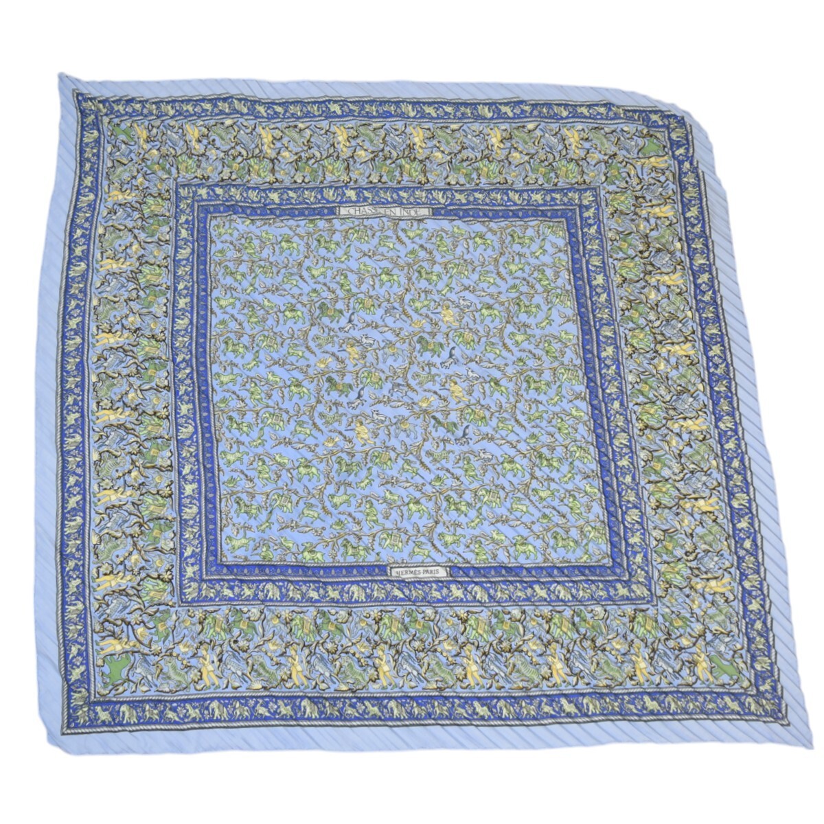 HERMES Carr 90 Pleated Scarf Chasse En Inde Silk 8066000266046