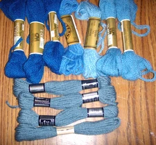 28 BLUE PERSIAN TYPE YARN / DMC LAINE  TAPESTRY 100% Wool 8 Yards EACH