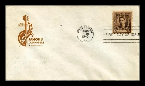 US COVER ETHELBERT NEVIN FAMOUS AMERICANS FDC SCOTT 883 HF CACHET ADDRESSED
