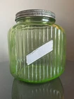 Uranium Glass Large Hoosier Canister Cookie Jar depression vaseline glass 1930’s