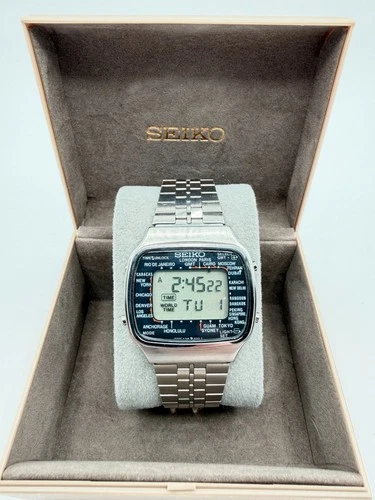Seiko A708-5000 World Time Vintage Digital LCD Watch, Stainless, Running AS-IS