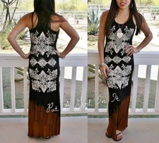 New VOCAL CRYSTAL BLACK BROWN FLORAL TIE DYE MAXI DRESS SUNDRESS BIKER USA S
