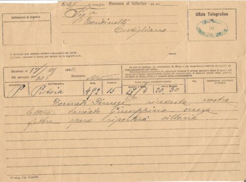 Antico telegramma Pistoia Cutigliano. - Zdjęcie 1 z 1