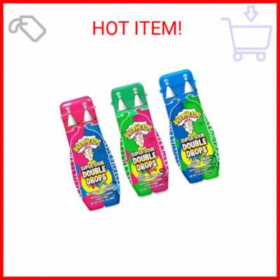 WARHEADS Super Sour Double Drops - Liquid Sour Candy - Blue Raspberry, Green App