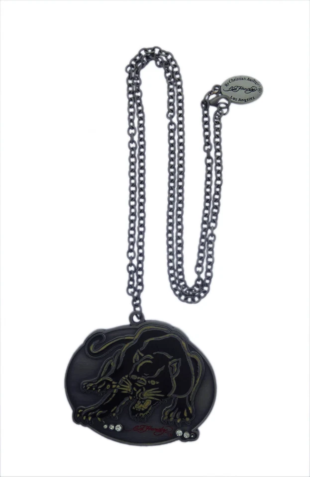 Original Pantera Negra Licencia Oficial Etiqueta Collar Colgante Ed Hardy Logo Foto 3 de 3