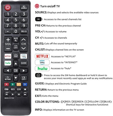 New Remote for Samsung TV UN58TU700DF UN65TU7000F UN65TU700DF UN58TU7000F