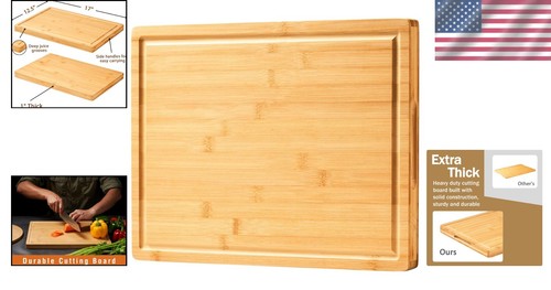 Natural Bamboo Charcuterie Board, 17x12.5" Cutting Board with Built-in Handles - Picture 2 of 8