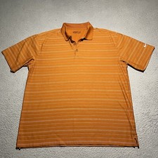 Nike Golf Polo Shirt Men's Large Orange Stripe Stretch Short Sleeve Fit Dry Logo