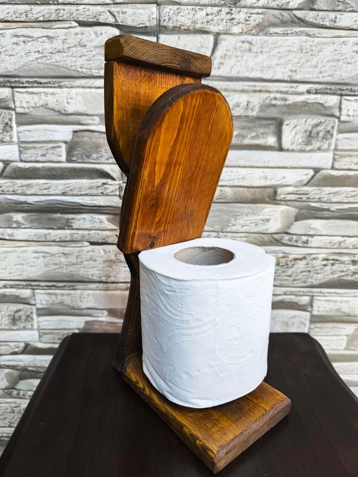 Suporte de papel higiênico de madeira em forma de vaso sanitário - Imagem 4 de 4