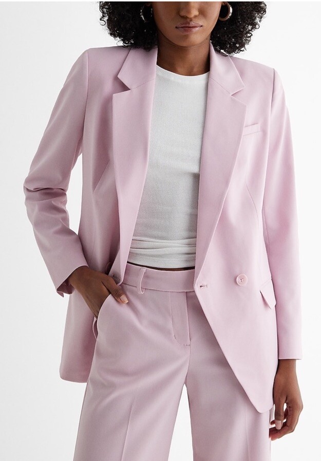 Express Double Breasted Cinched Boyfriend Blazer Jacket Blush Pink Collared  XS