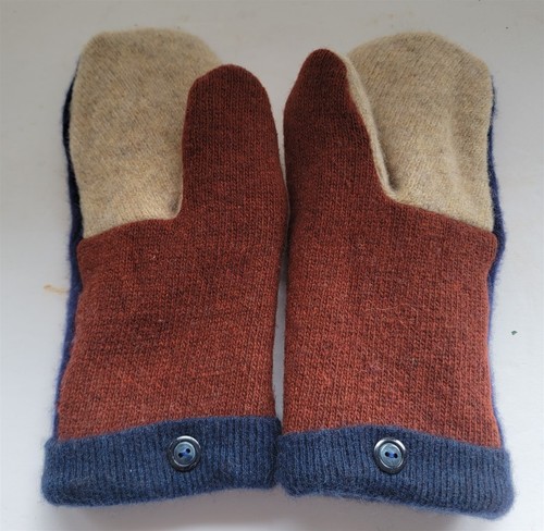 NEW Handmade Upcycled Womens M/L? Wool Mittens Fleece Lined from Old Sweaters #7 - Picture 6 of 7