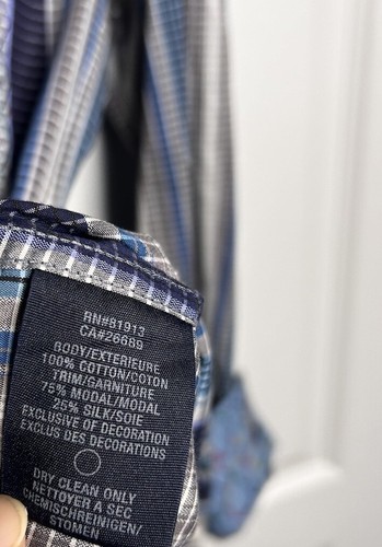 Camicia Robert Graham con polsino e polsino taglia M uomo blu multicolore a righe e orlo in seta - Foto 10 di 12