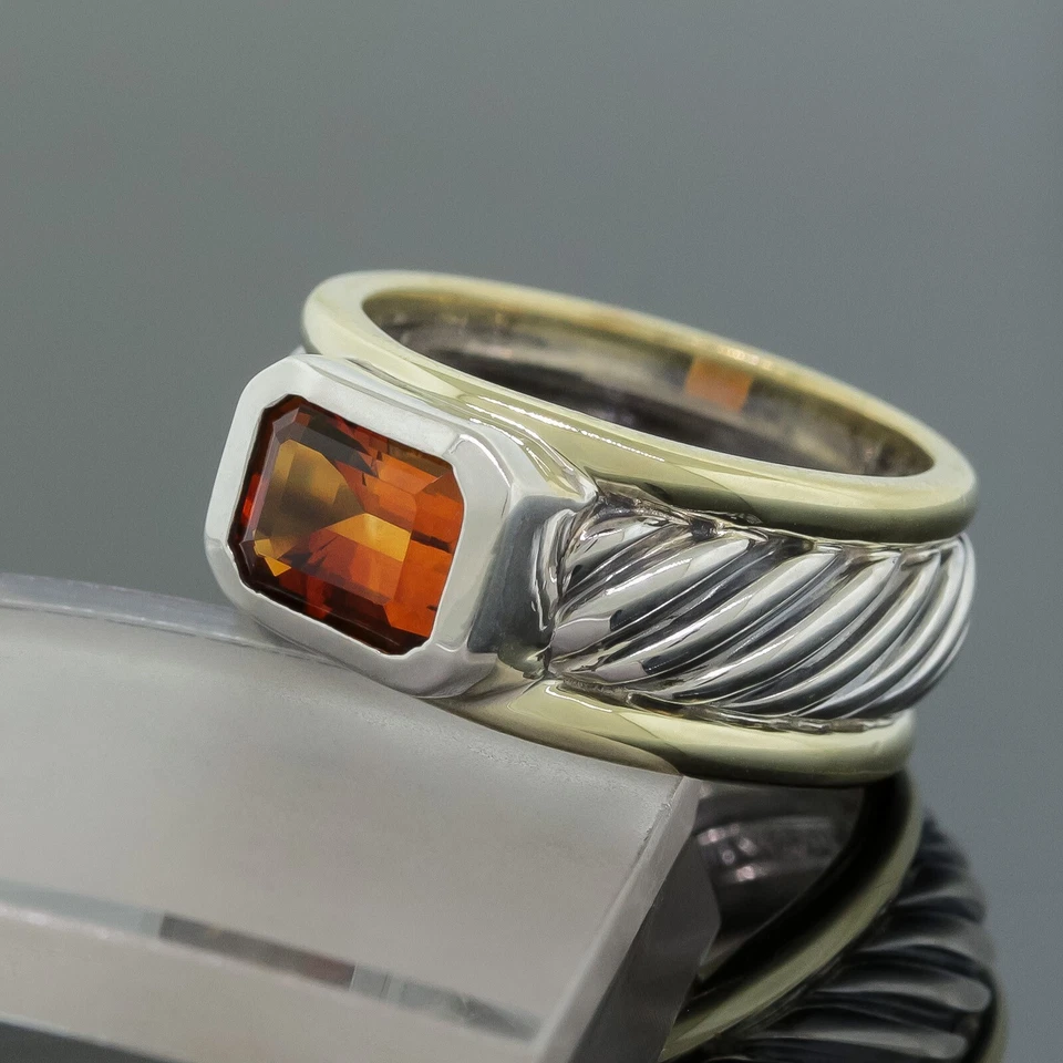 Anel de cabo citrino vintage David Yurman tamanho 6,5 - prata 925/ouro amarelo 14K - Imagem 2 de 4