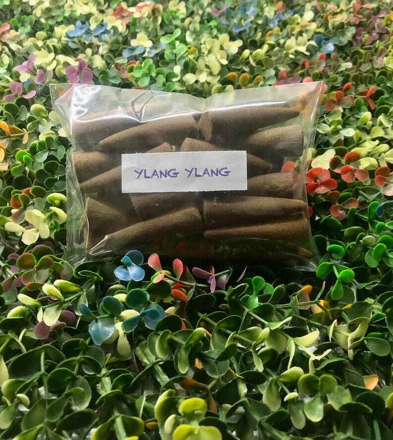 Ylang Ylang Backflow Incense Cone Hand Dipped with Essential Oils 100% Natural  