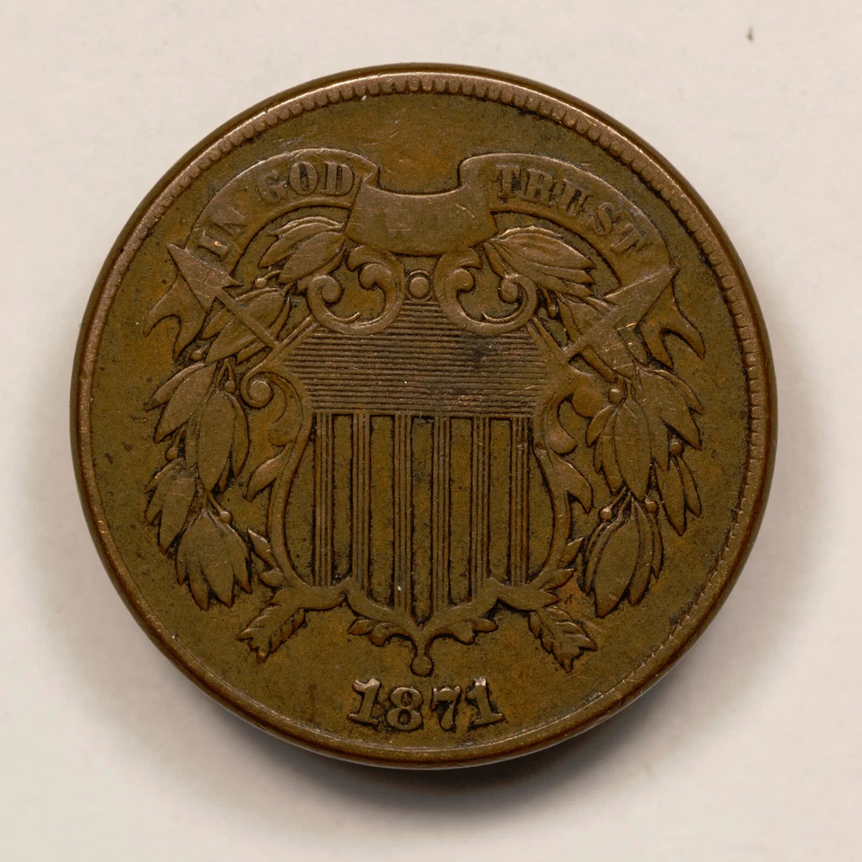 1871 2c Two Cent Piece - Semi-Key Date - Original VF - SKU-Y4655 - Image 3 of 4