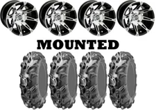 Kit 4 ITP Mega Mayhem Tires 27x9-14 on Moose 387X Machined Wheels FXT