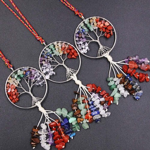 Colorful Pendant Artistic Design Natural Stone Jewelry Chakra Tree - Picture 11 of 12
