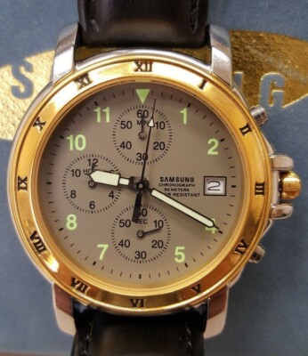 Samsung Analog Watch Date Chronograph Black Genuine Leather Band, Japan Movement