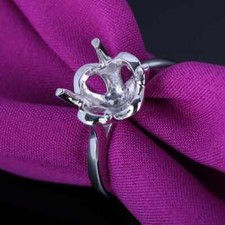 925 Sterling Silver Semi Mount Ring Setting 9mm Round Solitaire Wedding Ring