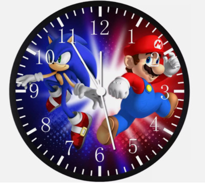Super Mario Super Sonic Wall Clock 12'' Personalized option adding names G187
