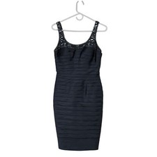 Adrianna Papell Collection 6 Blue Tiered Layered Sleeveless Dress Beaded Yoke
