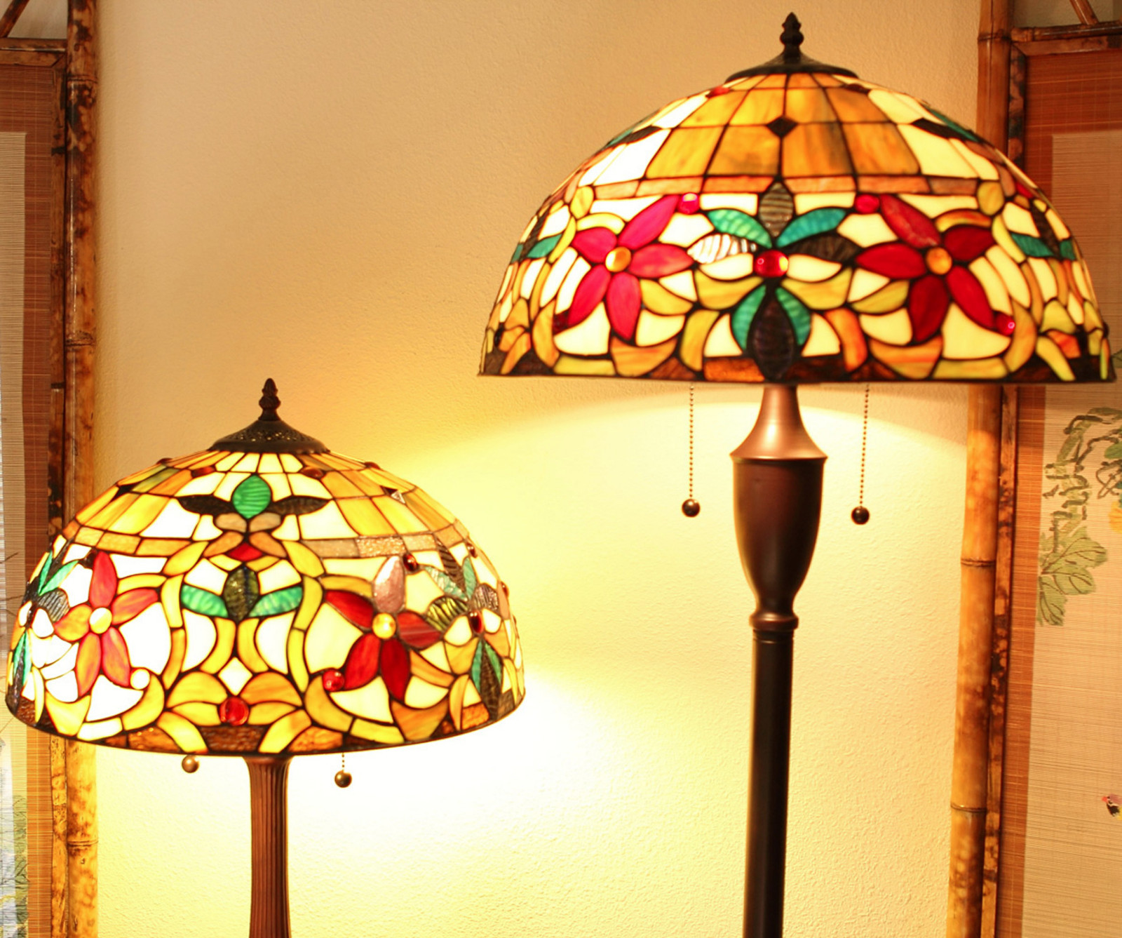 tiffany floor and table lamp set