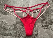 NWT VICTORIA'S SECRET PINK RED SATIN SMOOTH STRAPPY HEART HARDWARE THONG PANTIES
