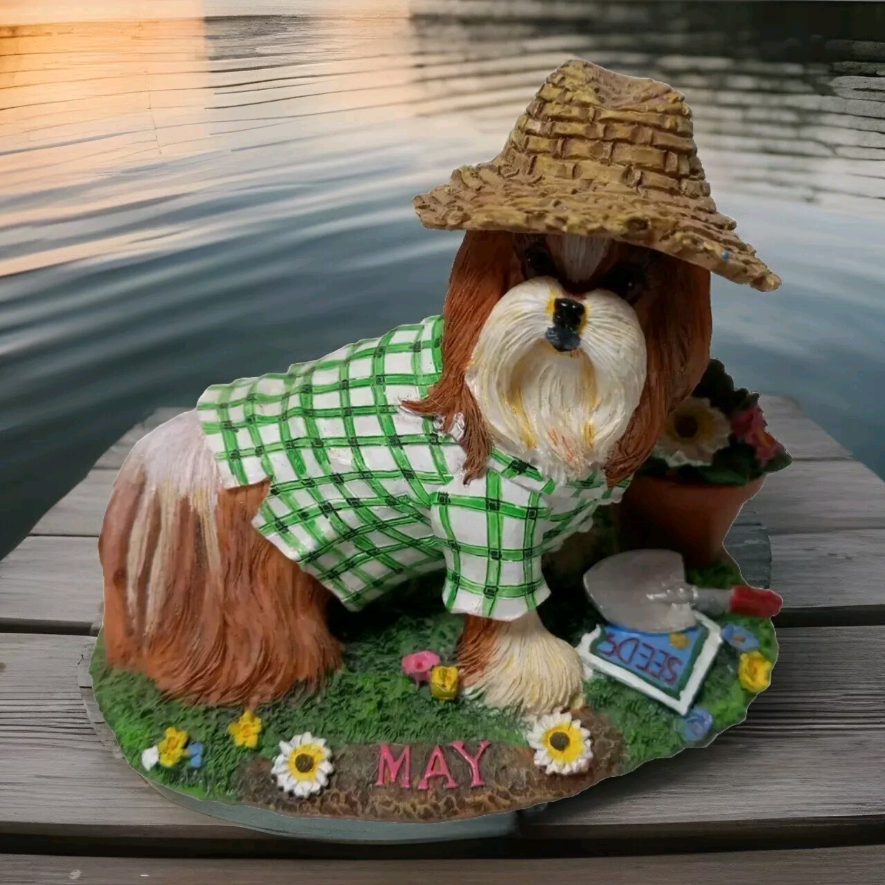 Danbury Mint Shih Tzu Dog Figurine May Perpetual Calendar Dog Days of Summer