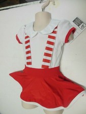 dance costume ELF Girl patriotic TAP SKIRT RED WHITE child skirted leotard