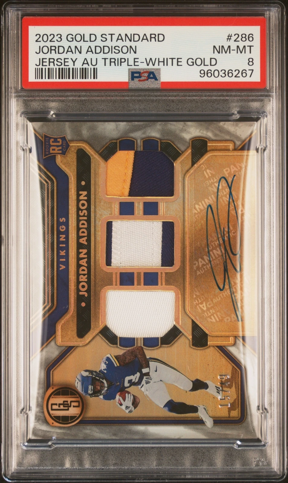 Jordan Addison Panini Gold Standard #286 Jersey Autograph-White Gold