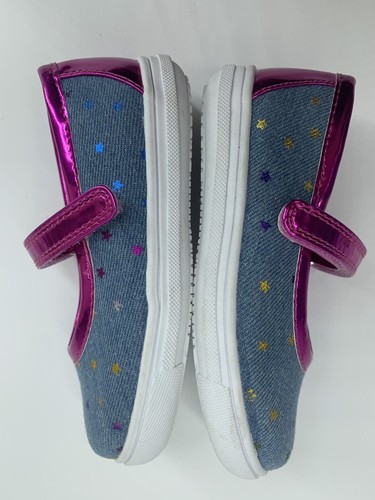 Toddler Girls RACHEL SHOES Sz. 7 M Closed Toe Ballet Mary Janes Stars Blue Pink - Picture 5 of 12