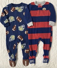 Lot of 2 - Footed Fleece Pajama Sleeper 12 Months, Carter's, Football