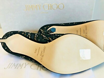NIB Authentic JIMMY CHOO Romy 85 Black Crystal Suede Pumps Sz 39.5