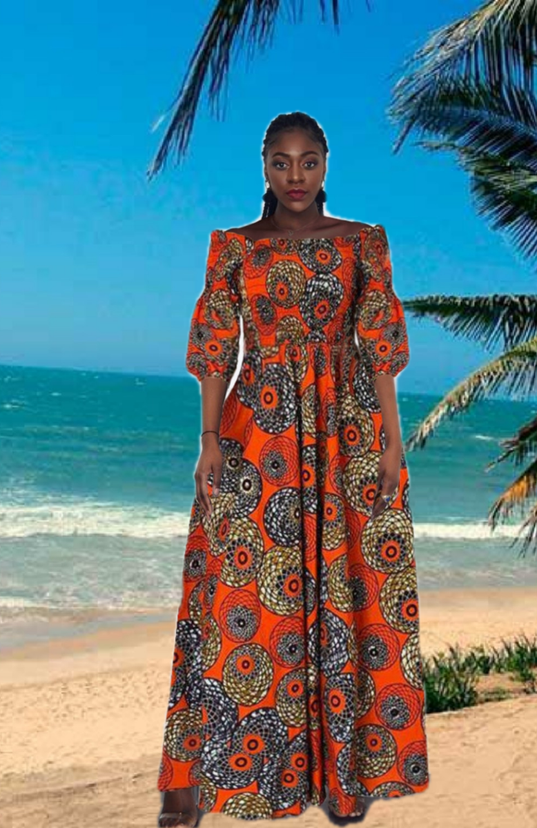 Women Fashion Floral African Print Off Shoulder Summer High Waist