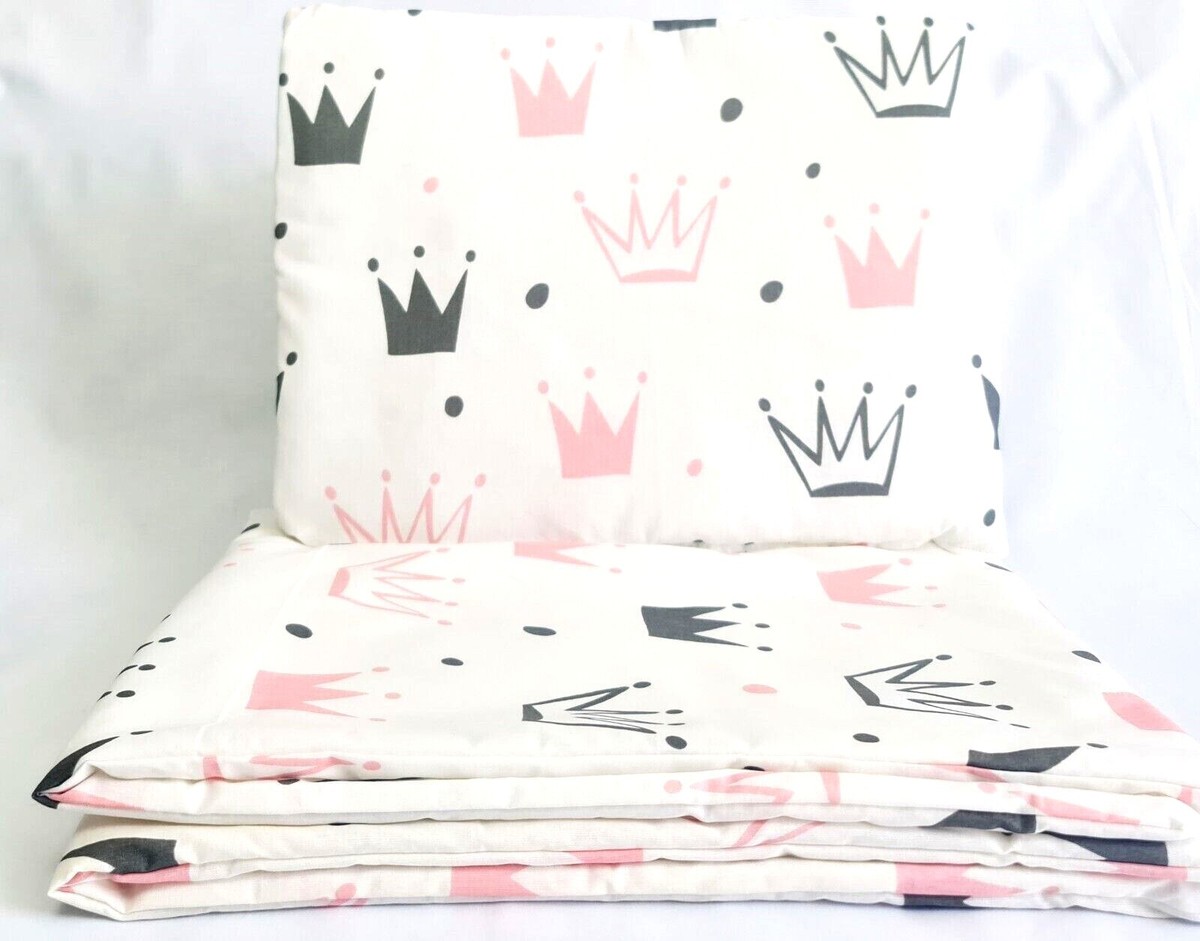 pc Bedding Set Cot Bed Baby Quilt Cover Pillowcase Pillow pink grey crowns
