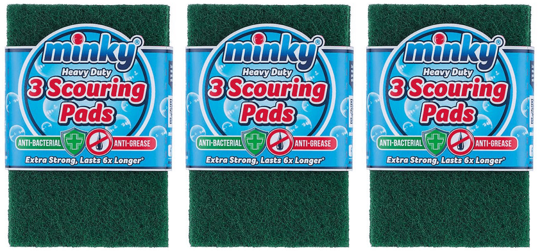 9x Minky Anti-Grease Anti-Bacterial Heavy Duty Cleaning Washing Up Scourer Pads
