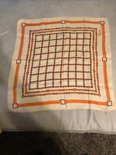 PAOLI VINTAGE DESIGNER signed SATIN SCARF, Orange Brown tan With Buckle Desgm