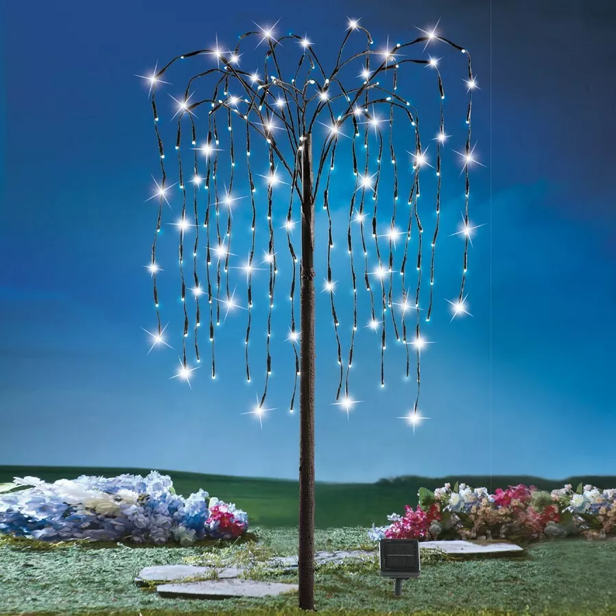 4 Foot Solar Lighted 200 LED White Weeping Willow Christmas Tree