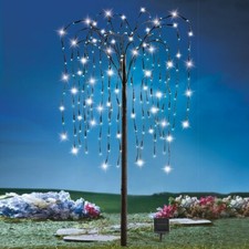 4 Foot Solar Lighted 200 LED White Weeping Willow Outdoor Garden Tree Sculpture