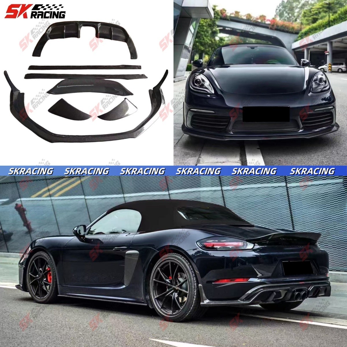 For Porsche 718 982 Cayman 2017-2024 Carbon Fiber Front Rear Lip