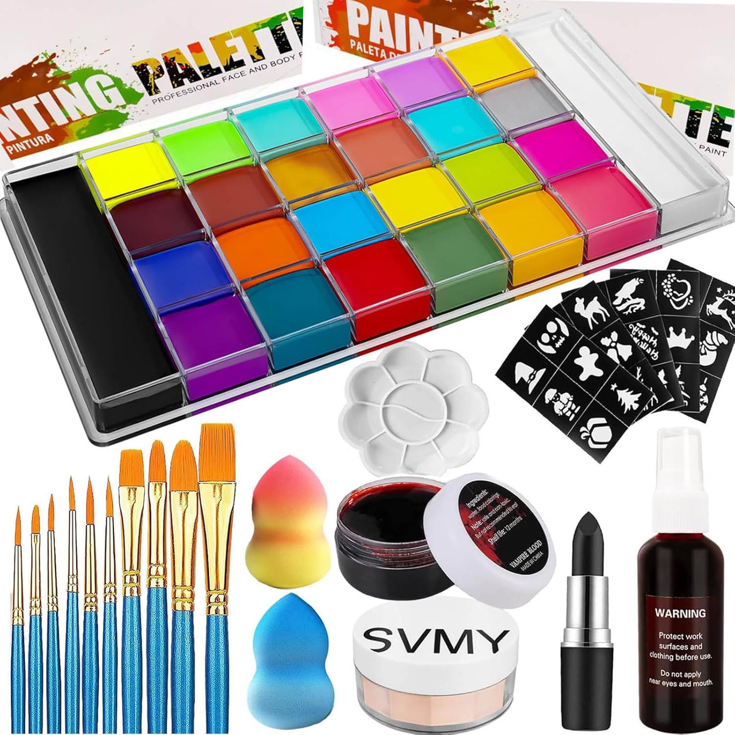 26-Color Professional Face & Body Paint Palette for Halloween & Cosplay Makeup