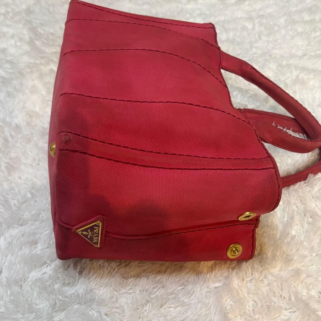 PRADA Canapa S Triangle Logo Pink Leather Tote Bag Authentic Excellent Conditio thumbnail 3