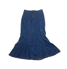 Y2K Faded Glory Womens 8 Denim Jean Maxi Flare Cinch Skirt Country Southwestern