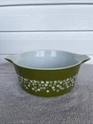Vintage Pyrex Casserole Glass Dish Spring Blossom Crazy Daisy Green 474 B No Lid