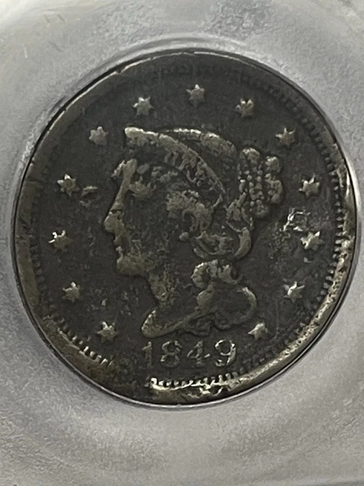 1849 Large Cent Braided Hair Coin Nice Original Condition ICG Fast Shipping - Image 2 of 4
